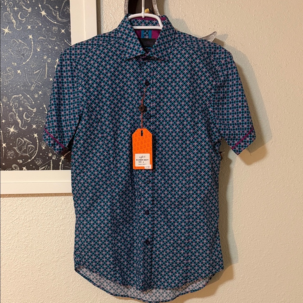 Eight X Navy Diamond Pattern Men's Casual Shirt